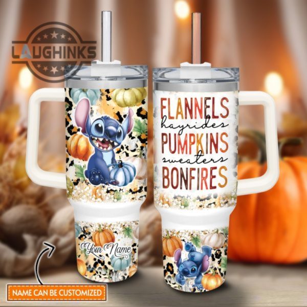 custom name stitch flannels pumpkins bonfires pattern 40oz stainless steel tumbler with handle and straw lid personalized stanley tumbler dupe 40 oz stainless steel travel cups laughinks 1