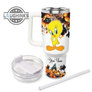 custom name tweety tis the season fall leaf pattern 40oz stainless steel tumbler with handle and straw lid personalized stanley tumbler dupe 40 oz stainless steel travel cups laughinks 1 1