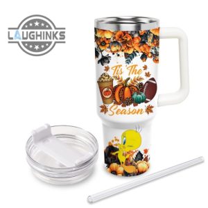 custom name tweety tis the season fall leaf pattern 40oz stainless steel tumbler with handle and straw lid personalized stanley tumbler dupe 40 oz stainless steel travel cups laughinks 1 2