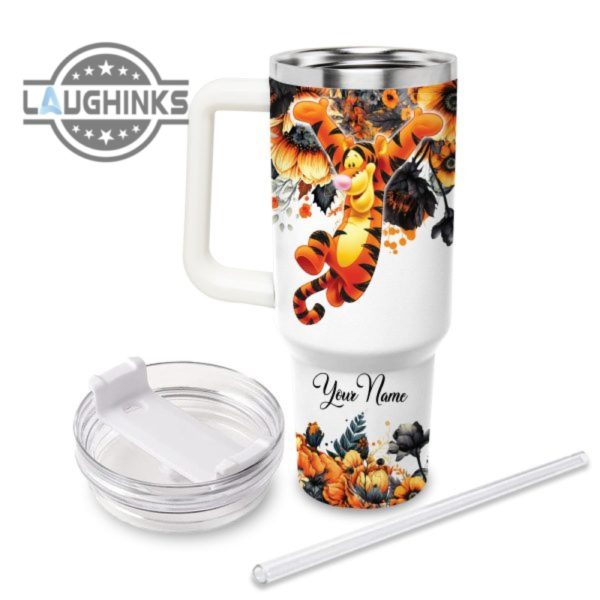 custom name tigger tis the season fall leaf pattern 40oz stainless steel tumbler with handle and straw lid personalized stanley tumbler dupe 40 oz stainless steel travel cups laughinks 1 1