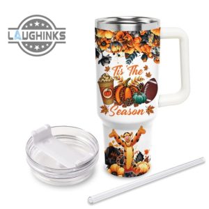 custom name tigger tis the season fall leaf pattern 40oz stainless steel tumbler with handle and straw lid personalized stanley tumbler dupe 40 oz stainless steel travel cups laughinks 1 2