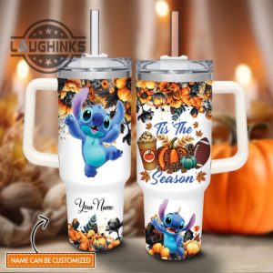 custom name stitch tis the season fall leaf pattern 40oz stainless steel tumbler with handle and straw lid personalized stanley tumbler dupe 40 oz stainless steel travel cups laughinks 1