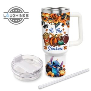 custom name stitch tis the season fall leaf pattern 40oz stainless steel tumbler with handle and straw lid personalized stanley tumbler dupe 40 oz stainless steel travel cups laughinks 1 2