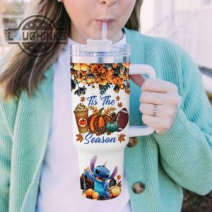 custom name stitch tis the season fall leaf pattern 40oz stainless steel tumbler with handle and straw lid personalized stanley tumbler dupe 40 oz stainless steel travel cups laughinks 1 4