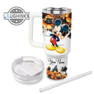 custom name mickey mouse tis the season fall leaf pattern 40oz stainless steel tumbler with handle and straw lid personalized stanley tumbler dupe 40 oz stainless steel travel cups laughinks 1 1