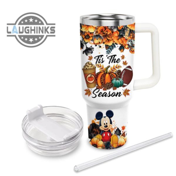 custom name mickey mouse tis the season fall leaf pattern 40oz stainless steel tumbler with handle and straw lid personalized stanley tumbler dupe 40 oz stainless steel travel cups laughinks 1 2