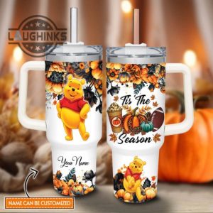 custom name winnie the pooh tis the season fall leaf pattern 40oz stainless steel tumbler with handle and straw lid personalized stanley tumbler dupe 40 oz stainless steel travel cups laughinks 1