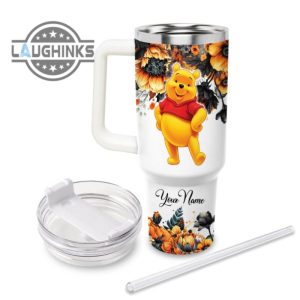 custom name winnie the pooh tis the season fall leaf pattern 40oz stainless steel tumbler with handle and straw lid personalized stanley tumbler dupe 40 oz stainless steel travel cups laughinks 1 1