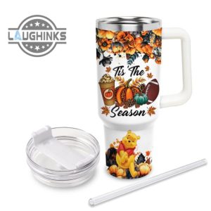 custom name winnie the pooh tis the season fall leaf pattern 40oz stainless steel tumbler with handle and straw lid personalized stanley tumbler dupe 40 oz stainless steel travel cups laughinks 1 2
