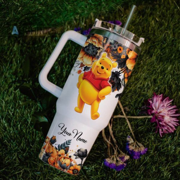 custom name winnie the pooh tis the season fall leaf pattern 40oz stainless steel tumbler with handle and straw lid personalized stanley tumbler dupe 40 oz stainless steel travel cups laughinks 1 5