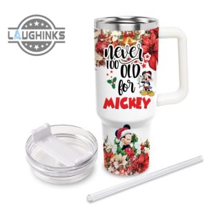 custom name mickey mouse poinsettia red flower christmas pattern 40oz stainless steel tumbler with handle and straw lid personalized stanley tumbler dupe 40 oz stainless steel travel cups laughinks 1 2