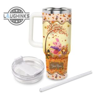 custom name piglet most wonderful time fall leaf pattern 40oz stainless steel tumbler with handle and straw lid personalized stanley tumbler dupe 40 oz stainless steel travel cups laughinks 1 1