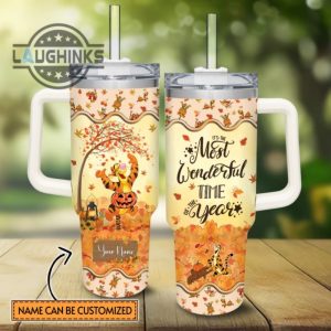 custom name tigger most wonderful time fall leaf pattern 40oz stainless steel tumbler with handle and straw lid personalized stanley tumbler dupe 40 oz stainless steel travel cups laughinks 1