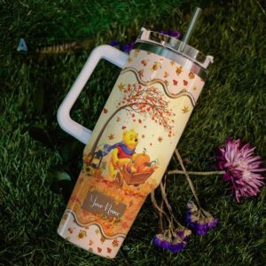 custom name winnie the pooh most wonderful time fall leaf pattern 40oz stainless steel tumbler with handle and straw lid personalized stanley tumbler dupe 40 oz stainless steel travel cups laughinks 1 5