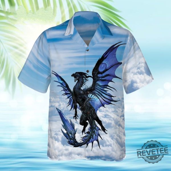Blue Dragon On Blue Sky Hawaiian Shirt Blue Dragon Hawaiian Shirt revetee 1