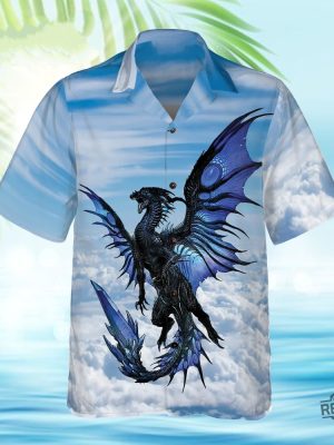 Blue Dragon On Blue Sky Hawaiian Shirt Blue Dragon Hawaiian Shirt revetee 2