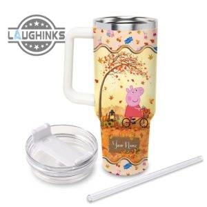 custom name pegga pig most wonderful time fall leaf pattern 40oz stainless steel tumbler with handle and straw lid personalized stanley tumbler dupe 40 oz stainless steel travel cups laughinks 1 1