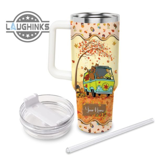 custom name scooby doo most wonderful time fall leaf pattern 40oz stainless steel tumbler with handle and straw lid personalized stanley tumbler dupe 40 oz stainless steel travel cups laughinks 1 1