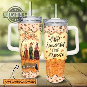 custom name hocus pocus most wonderful time fall leaf pattern 40oz stainless steel tumbler with handle and straw lid personalized stanley tumbler dupe 40 oz stainless steel travel cups laughinks 1
