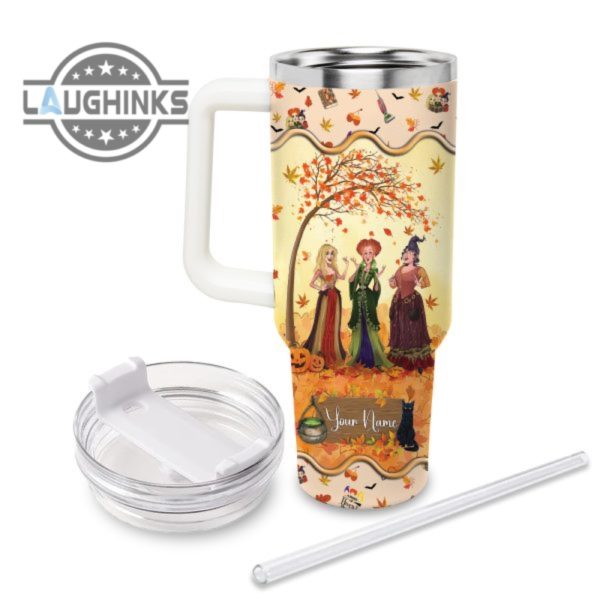 custom name hocus pocus most wonderful time fall leaf pattern 40oz stainless steel tumbler with handle and straw lid personalized stanley tumbler dupe 40 oz stainless steel travel cups laughinks 1 1