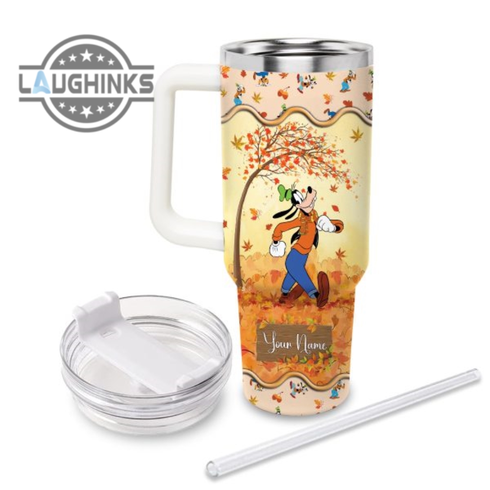 Custom Name Goofy Most Wonderful Time Fall Leaf Pattern 40Oz Stainless Steel Tumbler With Handle And Straw Lid Personalized Stanley Tumbler Dupe 40 Oz Stainless Steel Travel Cups