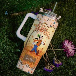 custom name goofy most wonderful time fall leaf pattern 40oz stainless steel tumbler with handle and straw lid personalized stanley tumbler dupe 40 oz stainless steel travel cups laughinks 1 5