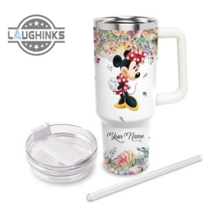 custom name super sexy minnie mouse lady vintage flower pattern 40oz stainless steel tumbler with handle and straw lid personalized stanley tumbler dupe 40 oz stainless steel travel cups laughinks 1 2