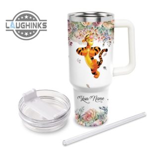 custom name super sexy tigger lady vintage flower pattern 40oz stainless steel tumbler with handle and straw lid personalized stanley tumbler dupe 40 oz stainless steel travel cups laughinks 1 2
