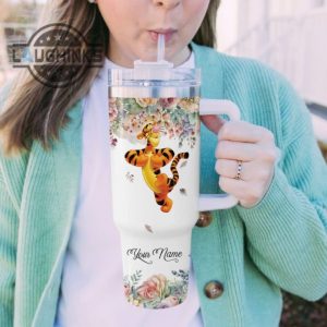 custom name super sexy tigger lady vintage flower pattern 40oz stainless steel tumbler with handle and straw lid personalized stanley tumbler dupe 40 oz stainless steel travel cups laughinks 1 4
