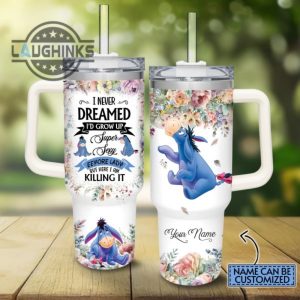 custom name super sexy eeyore lady vintage flower pattern 40oz stainless steel tumbler with handle and straw lid personalized stanley tumbler dupe 40 oz stainless steel travel cups laughinks 1