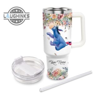 custom name super sexy eeyore lady vintage flower pattern 40oz stainless steel tumbler with handle and straw lid personalized stanley tumbler dupe 40 oz stainless steel travel cups laughinks 1 2