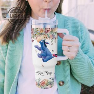 custom name super sexy eeyore lady vintage flower pattern 40oz stainless steel tumbler with handle and straw lid personalized stanley tumbler dupe 40 oz stainless steel travel cups laughinks 1 4