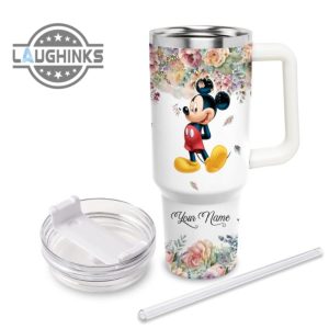custom name super sexy mickey mouse lady vintage flower pattern 40oz stainless steel tumbler with handle and straw lid personalized stanley tumbler dupe 40 oz stainless steel travel cups laughinks 1 2