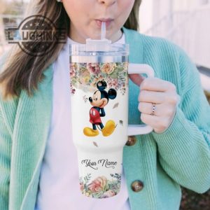 custom name super sexy mickey mouse lady vintage flower pattern 40oz stainless steel tumbler with handle and straw lid personalized stanley tumbler dupe 40 oz stainless steel travel cups laughinks 1 4