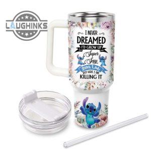 custom name super sexy stitch lady vintage flower pattern 40oz stainless steel tumbler with handle and straw lid personalized stanley tumbler dupe 40 oz stainless steel travel cups laughinks 1 1