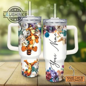 custom name tigger 3d colorful flower sublimation pattern 40oz tumbler with handle and straw lid personalized stanley tumbler dupe 40 oz stainless steel travel cups laughinks 1