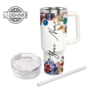 custom name tigger 3d colorful flower sublimation pattern 40oz tumbler with handle and straw lid personalized stanley tumbler dupe 40 oz stainless steel travel cups laughinks 1 2