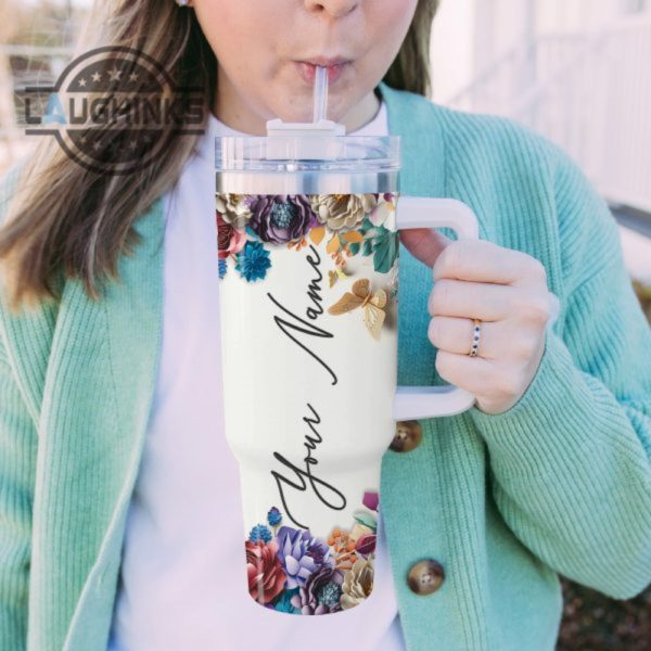 custom name tigger 3d colorful flower sublimation pattern 40oz tumbler with handle and straw lid personalized stanley tumbler dupe 40 oz stainless steel travel cups laughinks 1 4