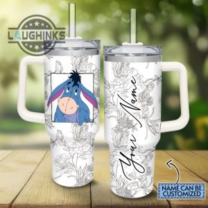 custom name eeyore sketch flower pattern white 40oz stainless steel tumbler with handle and straw lid personalized stanley tumbler dupe 40 oz stainless steel travel cups laughinks 1