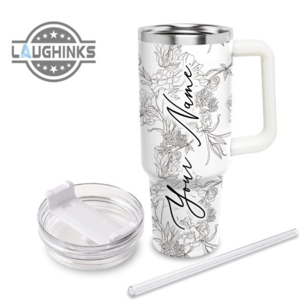 custom name eeyore sketch flower pattern white 40oz stainless steel tumbler with handle and straw lid personalized stanley tumbler dupe 40 oz stainless steel travel cups laughinks 1 2