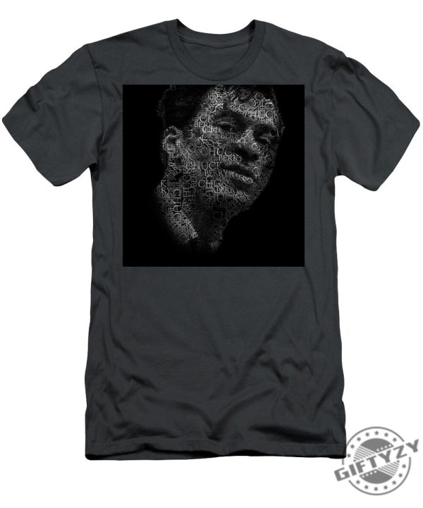 Young Chuck Berry Text Portrait Typographic Face Poster With The Name Of Chuck Berry Albums Tshirt giftyzy 1