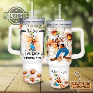 custom name everything is fine goofy daisy flower pattern 40oz stainless steel tumbler with handle and straw lid personalized stanley tumbler dupe 40 oz stainless steel travel cups laughinks 1