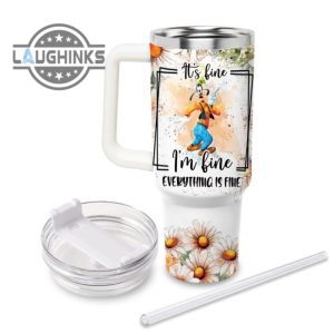 custom name everything is fine goofy daisy flower pattern 40oz stainless steel tumbler with handle and straw lid personalized stanley tumbler dupe 40 oz stainless steel travel cups laughinks 1 1