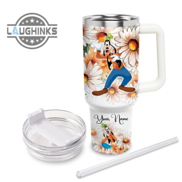 custom name everything is fine goofy daisy flower pattern 40oz stainless steel tumbler with handle and straw lid personalized stanley tumbler dupe 40 oz stainless steel travel cups laughinks 1 2