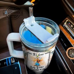 custom name everything is fine goofy daisy flower pattern 40oz stainless steel tumbler with handle and straw lid personalized stanley tumbler dupe 40 oz stainless steel travel cups laughinks 1 3