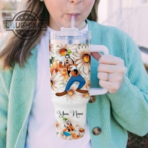 custom name everything is fine goofy daisy flower pattern 40oz stainless steel tumbler with handle and straw lid personalized stanley tumbler dupe 40 oz stainless steel travel cups laughinks 1 4
