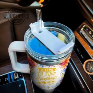 custom name its fine im fine pikachu colorful flower pattern 40oz stainless steel tumbler with handle and straw lid personalized stanley tumbler dupe 40 oz stainless steel travel cups laughinks 1 3