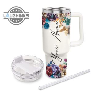 custom name winnie the pooh 3d colorful flower sublimation pattern 40oz tumbler with handle and straw lid personalized stanley tumbler dupe 40 oz stainless steel travel cups laughinks 1 2