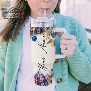 custom name winnie the pooh 3d colorful flower sublimation pattern 40oz tumbler with handle and straw lid personalized stanley tumbler dupe 40 oz stainless steel travel cups laughinks 1 4