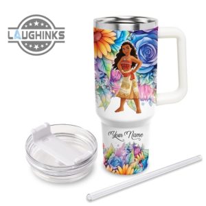 custom name its fine im fine moana colorful flower pattern 40oz stainless steel tumbler with handle and straw lid personalized stanley tumbler dupe 40 oz stainless steel travel cups laughinks 1 2